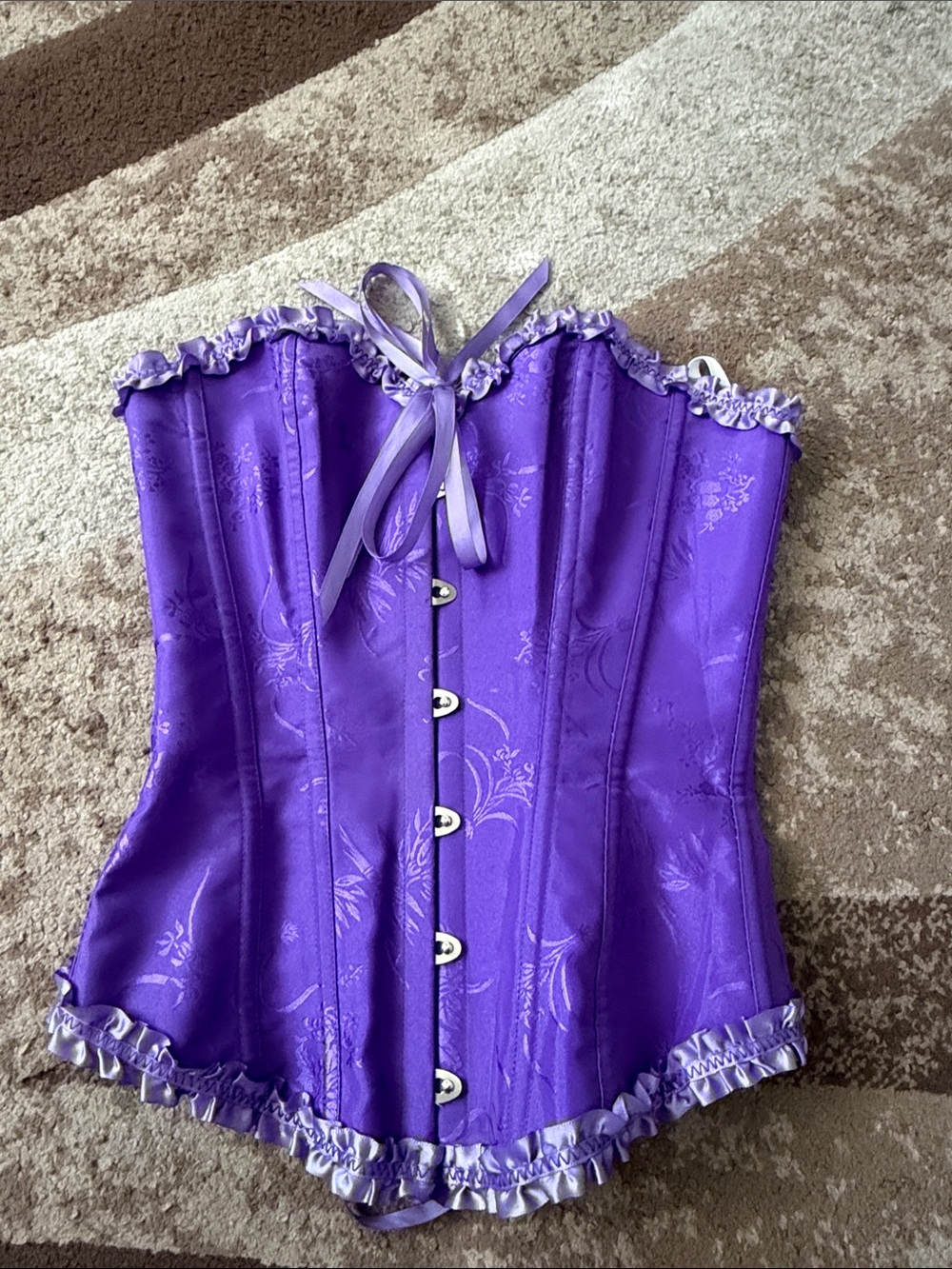Amazon Purple Satin Floral Jacquard Lace-Up Corset Top
